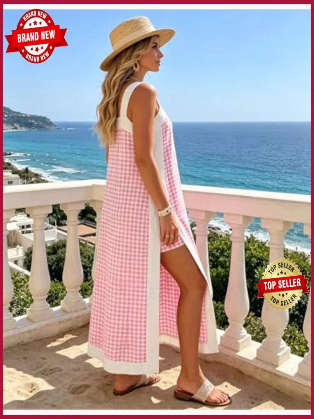 Women's 2 Piece Sets Sleeveless Plaid Maxi Dress with Matching Shorts